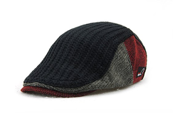flat hat ychy menu0027s knitted wool duckbill hat warm newsboy flat scally cap (black) UVQGPKC