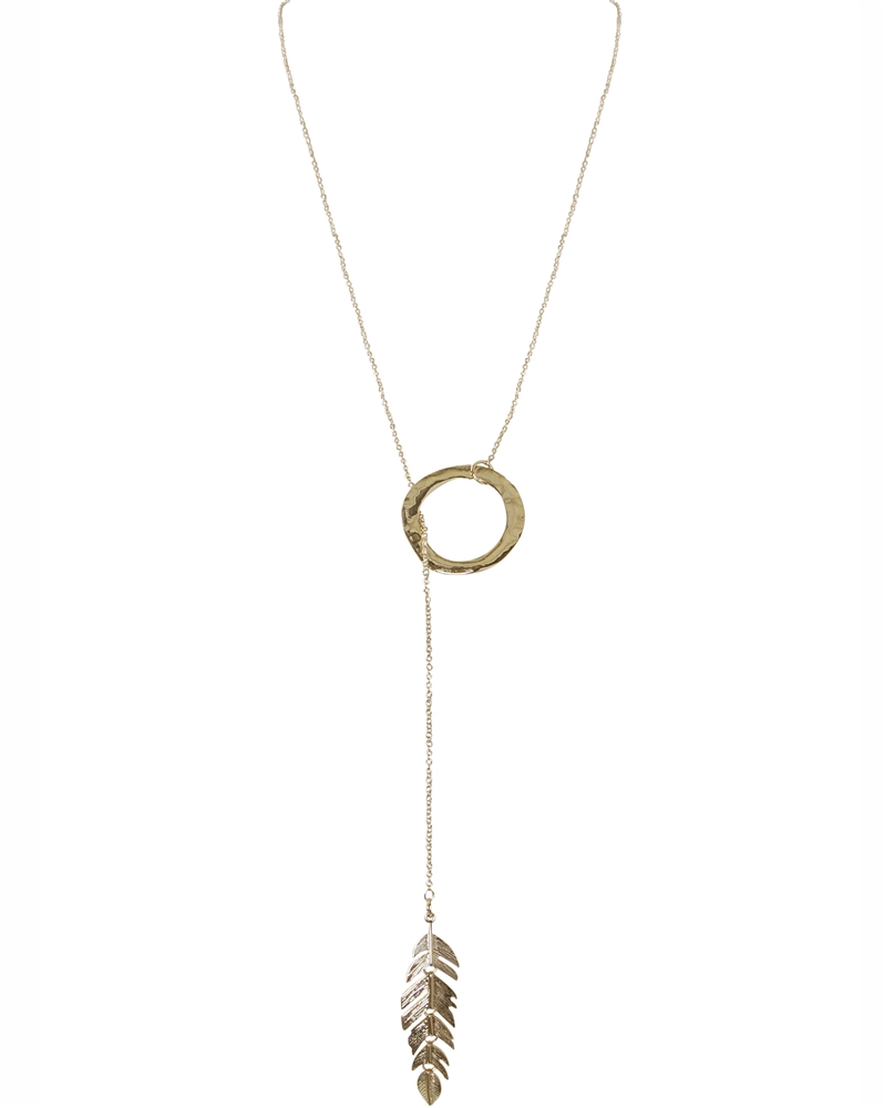 floating feather lariat - circle pendant long chain necklace JGHAUXI