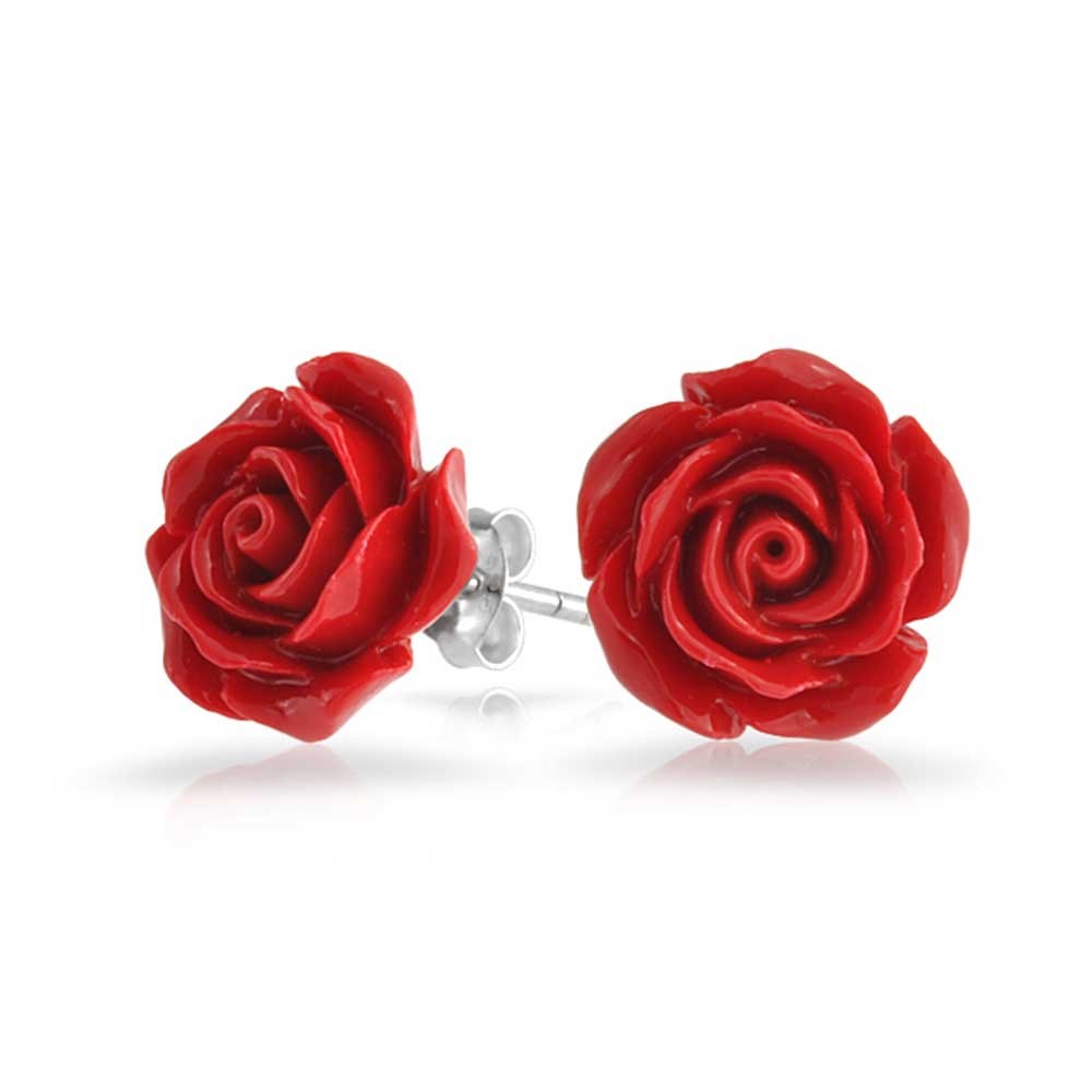 flower earrings bling jewelry silver plated rose flower stud earrings 10mm OMTZMBV