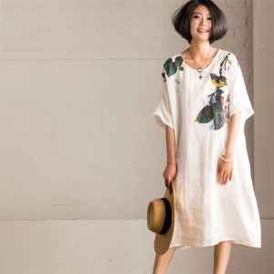 flower linen dress QOKYBEB