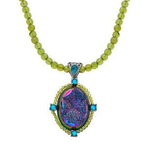 forest druzy u0026 peridot necklace IYPDQFA