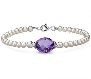 freshwater cultured pearl and amethyst bracelet with sterling silver WNINCFC