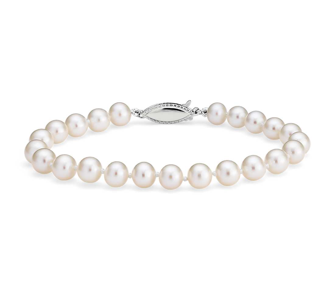 freshwater cultured pearl bracelet in 14k white gold (6.0-6.5mm) NLIHBKJ