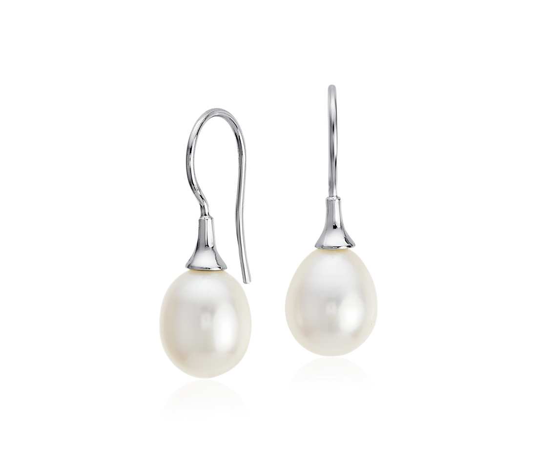 freshwater cultured pearl drop earrings in sterling silver (8mm) WYDKIWG