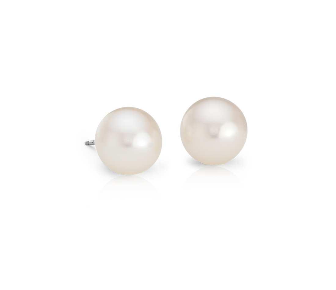 freshwater cultured pearl stud earrings in 14k white gold (9mm) WKYFXXX