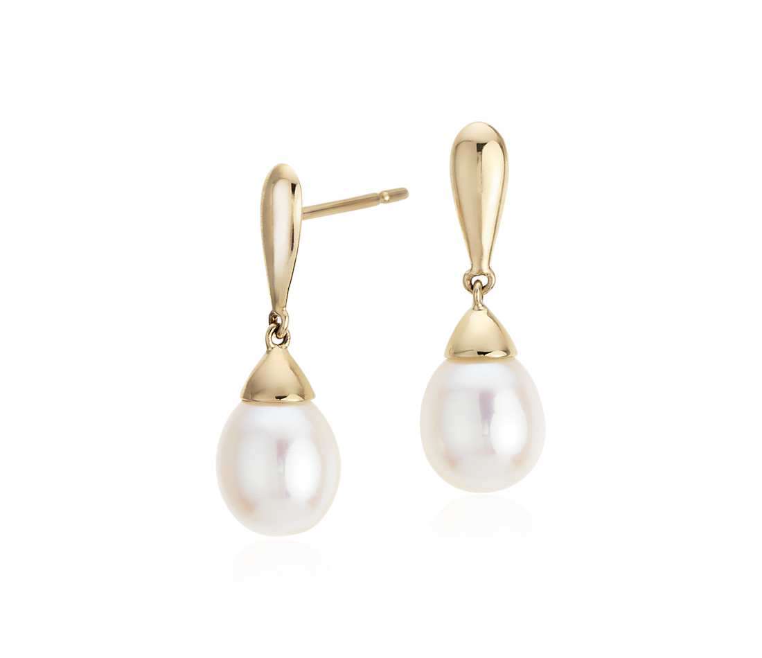 freshwater cultured pearl teardrop earrings in 14k yellow gold (7.5mm) HPCUAQE