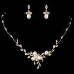 freshwater pearl and cz gold or rose gold wedding jewelry set BJWEKHC
