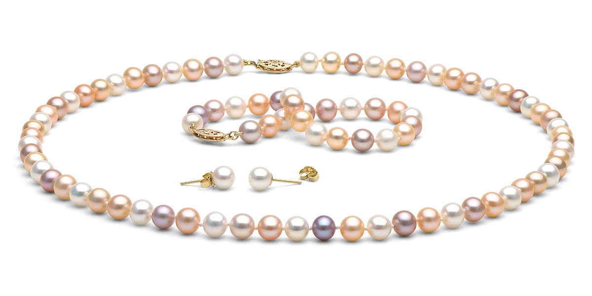 freshwater pearl necklace multi-color freshwater pearl jewelry set: 7.5-8.0mm ICEOSTO