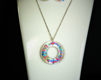 funky jewellery funky jewelry - necklace + earring in clear resin glitter insert / DXDZWNB
