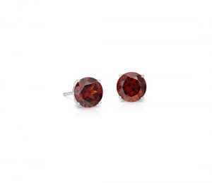 garnet earrings garnet stud earrings in 14k white gold (7mm) YRUZOKO