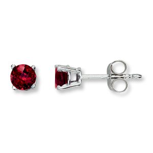 garnet earrings round-cut 14k white gold KZBHREI