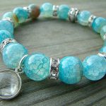 gemstone bracelets blue agate stretch bracelet, gemstone bracelet with crystal quartz charm  pendant IDYPSRV