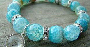 gemstone bracelets blue agate stretch bracelet, gemstone bracelet with crystal quartz charm  pendant IDYPSRV