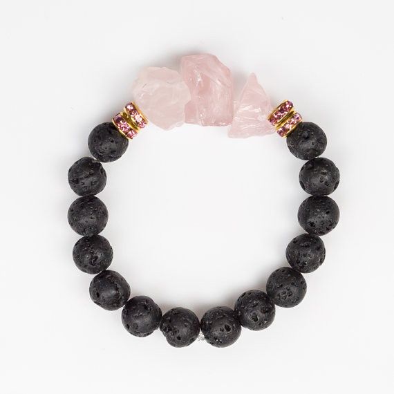 gemstone bracelets love the contrast of the lovely, feminine quartz with the dark lava JNAKQEV