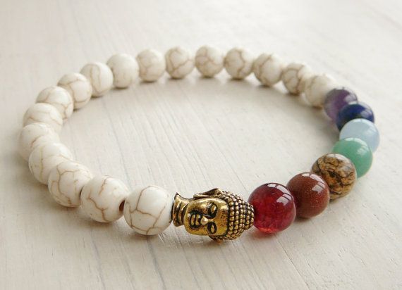 gemstone bracelets mala bracelet, buddha bracelet 7 chakra bracelet howlite bracelet yoga  bracelet IEPFGMW