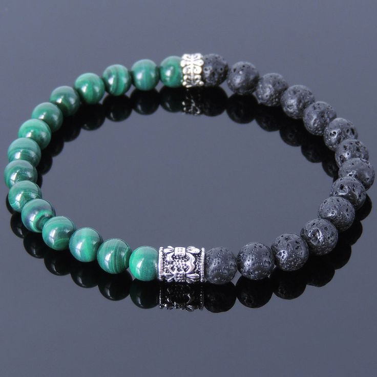 gemstone bracelets menu0027s healing gemstone bracelet lava rock malachite s925 sterling silver  405m CPVVRKU