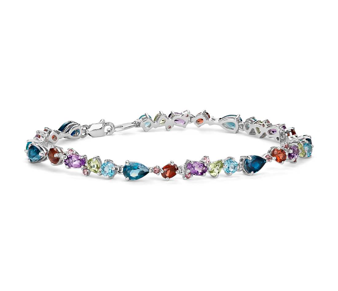 gemstone bracelets multicolor gemstone bracelet in sterling silver (6x4mm) RNOZUVI