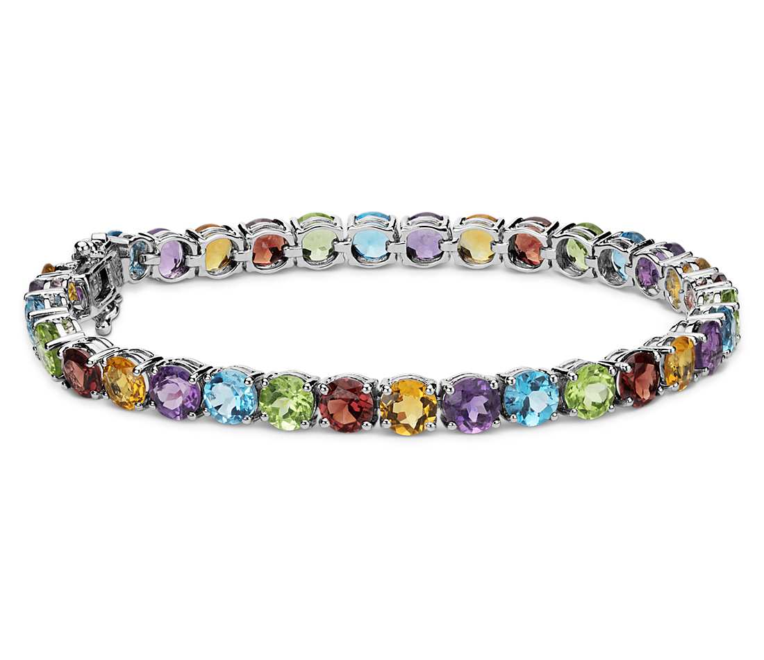 gemstone bracelets multicolored gemstone bracelet in sterling silver (5mm) GVJZKVY