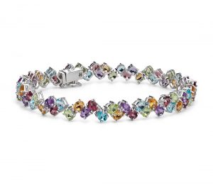 gemstone bracelets two row multicolor gemstone bracelet in sterling silver (4x3mm) DYXKXKX