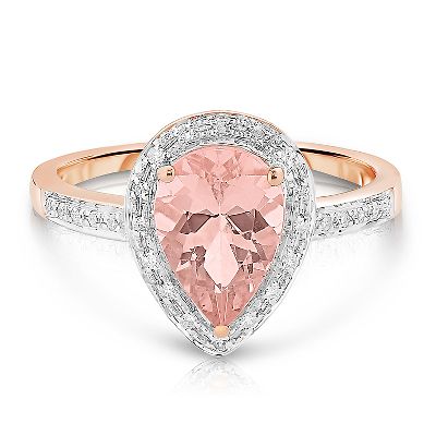 gemstone engagement rings quick look. morganite u0026 diamond halo ring ... QZAAYDK