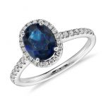 gemstone engagement rings sapphire and micropavé diamond halo ring in 14k white gold (8x6mm) WHTBKGW