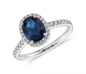 gemstone engagement rings sapphire and micropavé diamond halo ring in 14k white gold (8x6mm) WHTBKGW