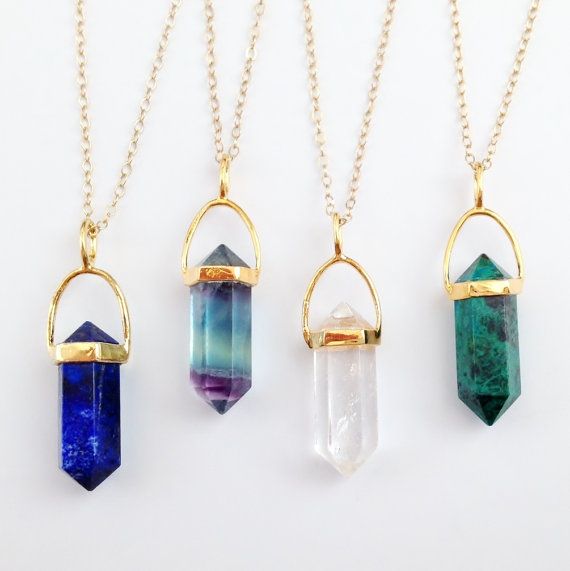 gemstone necklace gemstone point necklace - lapis - crystal quartz - rainblow fluorite - VSDTGJL