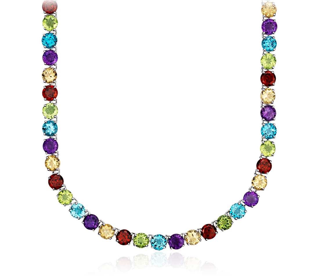 gemstone necklace multicolor gemstone eternity necklace in sterling silver (5mm) UHDKEQO