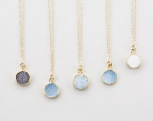 gemstone necklace tiny round druzy pendant necklace / gold edged stone on 14k gold VDEOAJQ