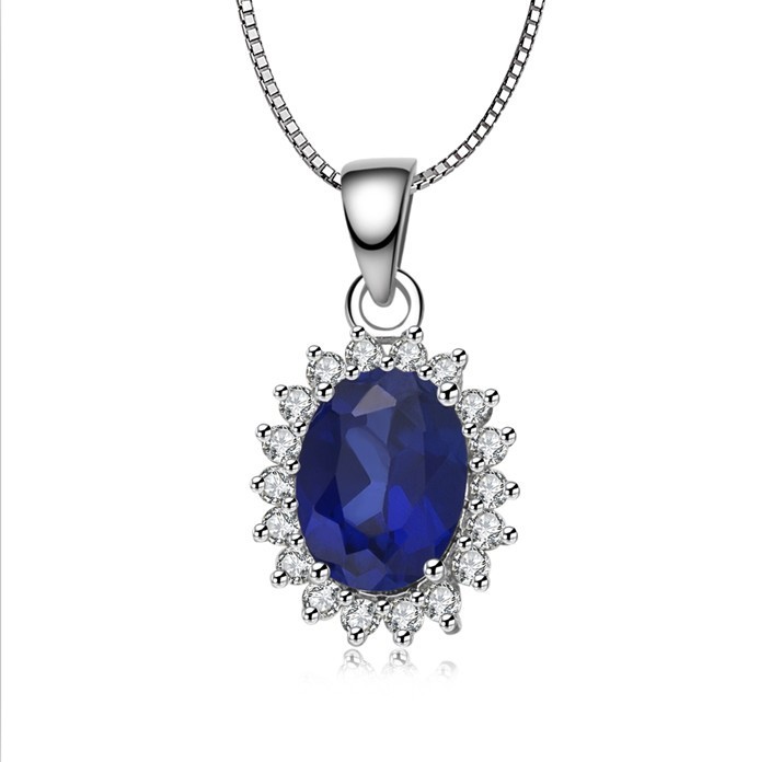 gemstone pendants sterling silver necklace 1.5ct sapphire jewelry pendant wedding gemstone  pendant necklace TSUHEUA