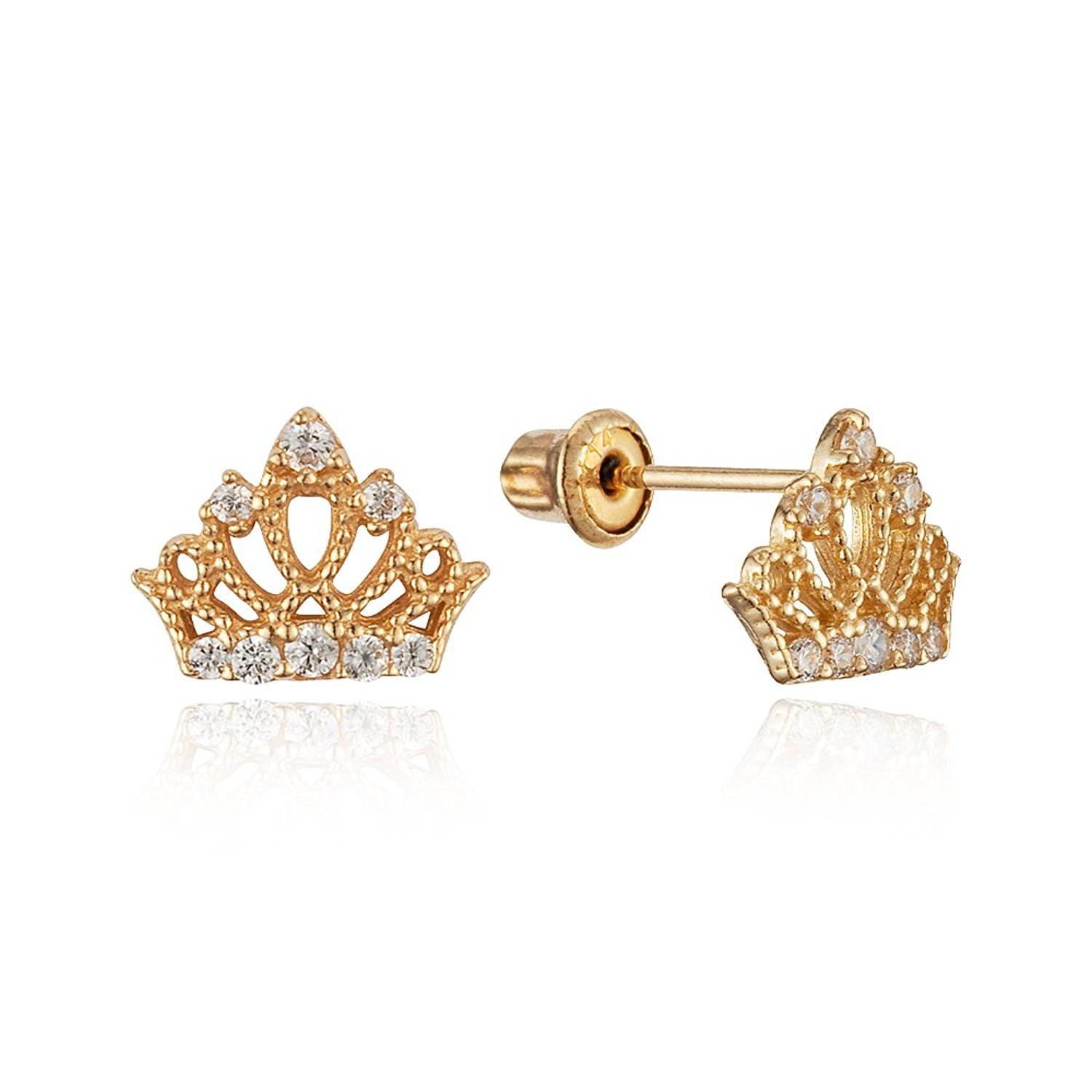 girls earrings amazon.com: 14k yellow gold princess crown cubic zirconia children  screwback baby XMXYTRC