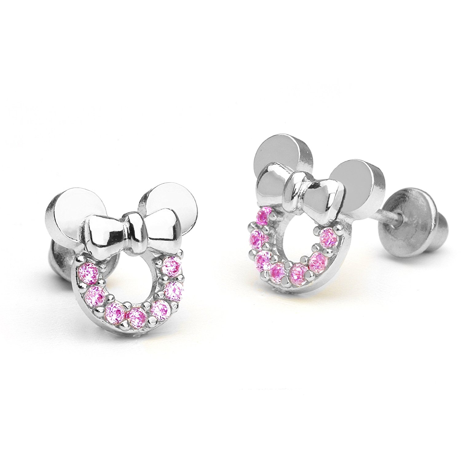 girls earrings amazon.com: 925 sterling silver rhodium plated pink mouse cubic zirconia  screwback DAKVFDA