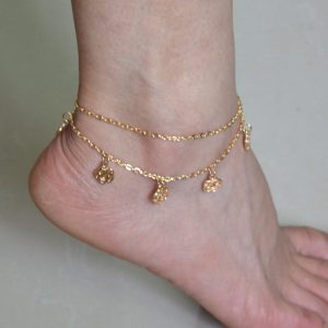 gold anklet designs 2pcs female boho gypsy designs anklet gold silver chain multi metal rose ZVZOLGY