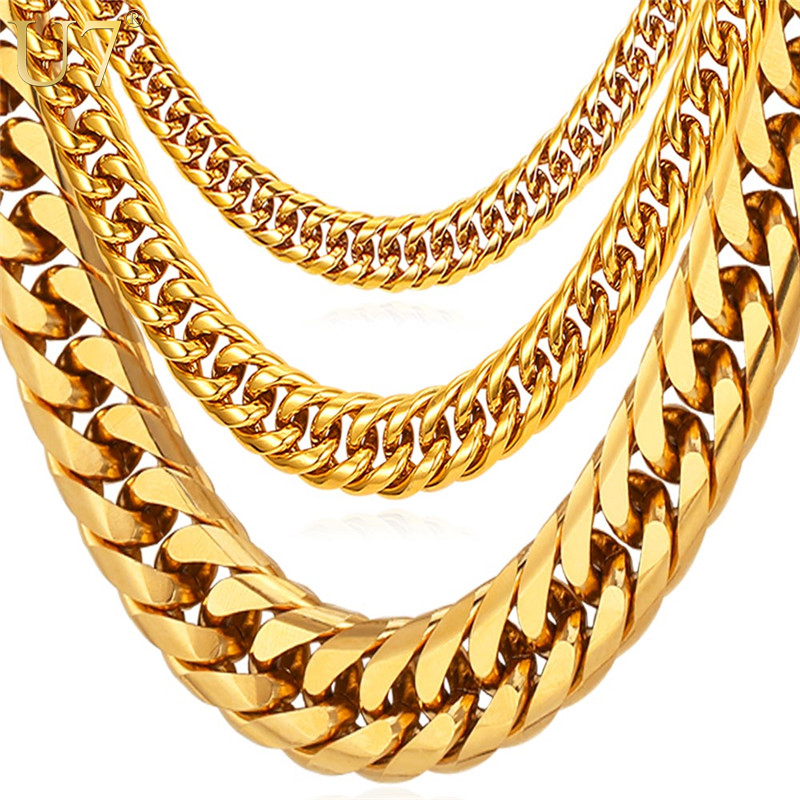 gold chain u7 miami cuban chains for men hip hop jewelry wholesale gold color ETICWFK