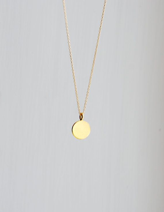 gold charms for necklace gold pendant necklace - engravable small round gold vermeil disk pendant SCASCOK