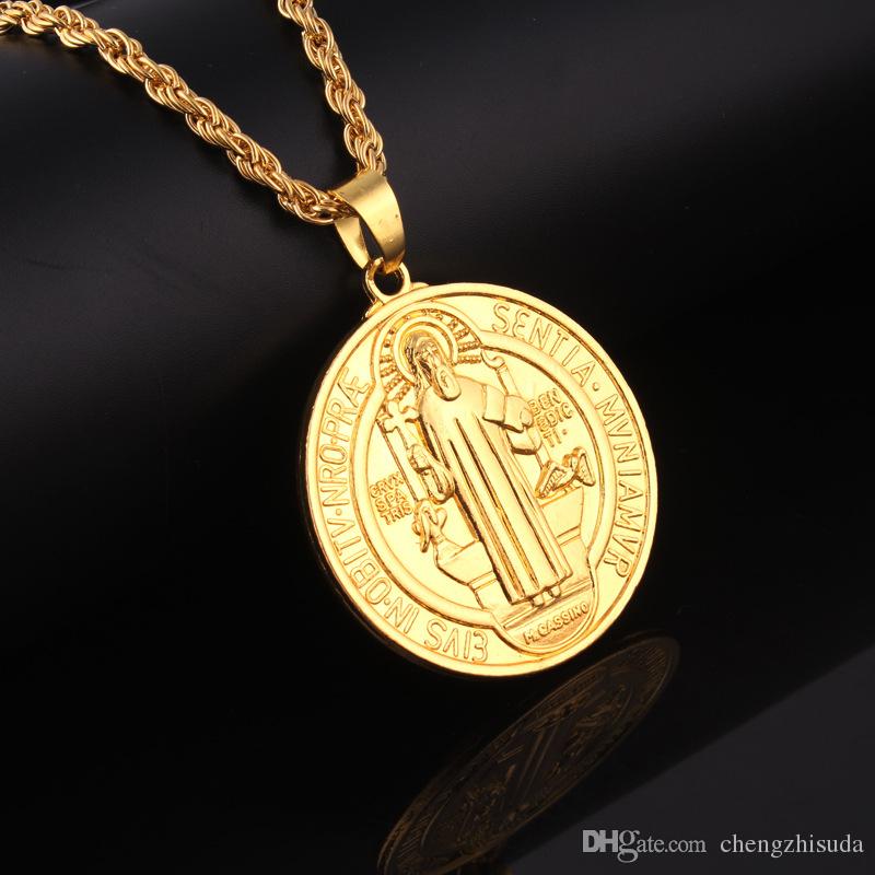 gold charms for necklace wholesale mens mini micro round jesus piece charm chain 18k gold plated KCHHPED