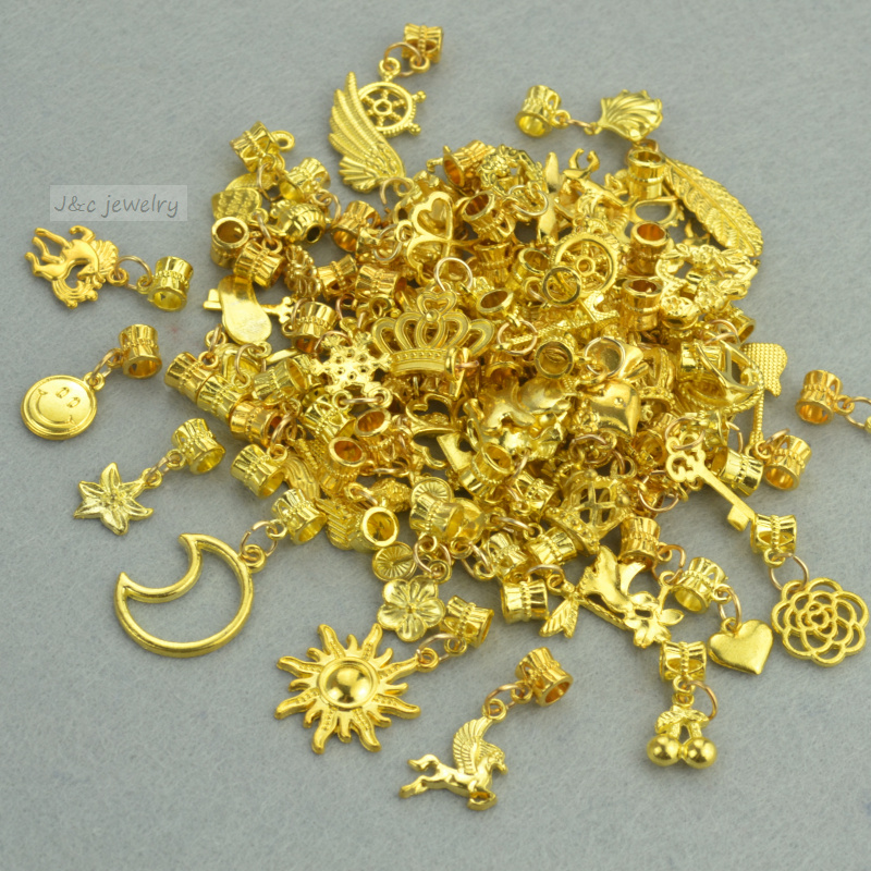 gold charms new 120g mixed wholesale metal charms gold big hole bead connect charm CPCJZXD
