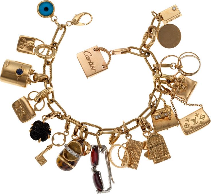gold charms stunning 18k yellow gold charm bracelet with 19 18k gold hermes, chanel, JLRLZWE