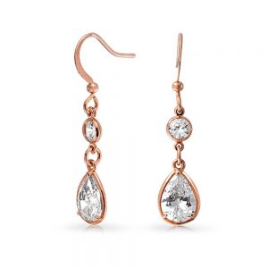 gold dangle earrings bling jewelry rose gold plated bezel set teardrop and round cz dangle UQDBOVJ