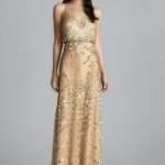 gold dresses adrianna papell cross back long sequined blouson dress by adrianna papell HIKJLBS