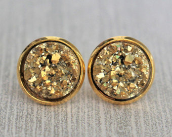 gold druzy earrings - gold stud earrings - faux druzy - drusy AYMAHBO