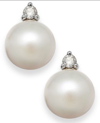 gold earring studs akoya pearl (7mm) and diamond accent stud earrings in 14k white gold ASQTELA