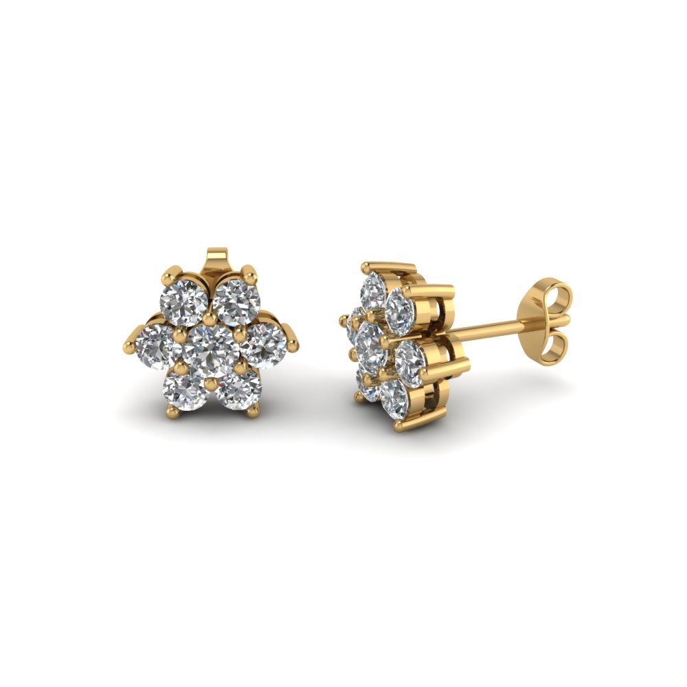 gold earrings for women diamond flower stud women earring gold earring with white diamond in 14k WKBIEWY