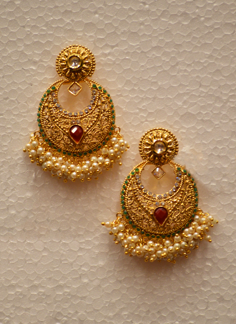 gold earrings for women salwar exports luxurious diamond and gold earrings with pearl FJGDMHJ