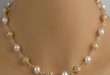 gold filigree white pearl necklace, gold bead, white pearl necklace OQWXOHY