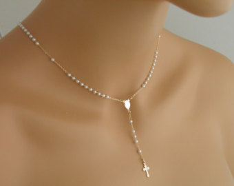 gold filled little pearl rosary necklace w/ clasp RNGJGVH