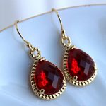 gold garnet earrings ruby red jewelry - gold red bridesmaid earrings - ELJNHKW