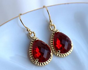 gold garnet earrings ruby red jewelry - gold red bridesmaid earrings - ELJNHKW