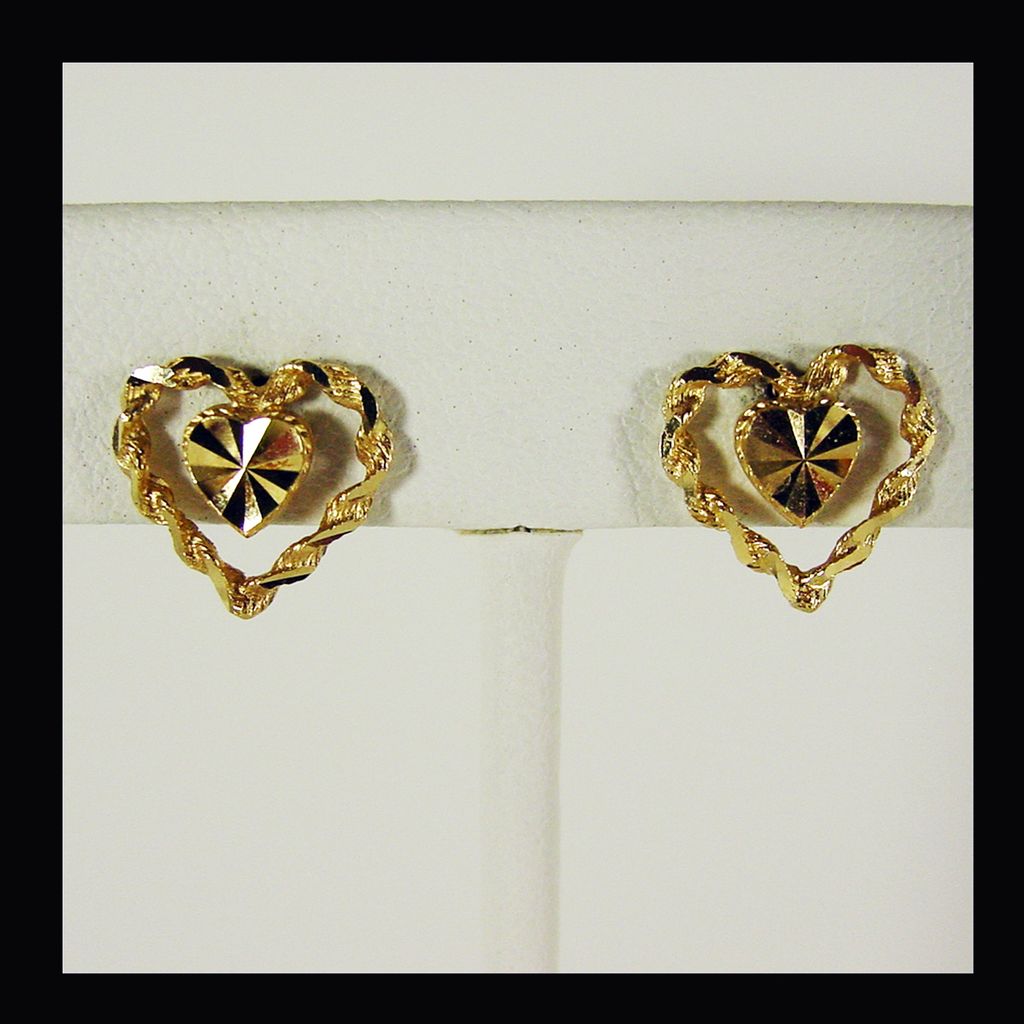 gold heart earrings 14k yellow gold heart within heart earrings, beverly hills gold circa 1980u0027s HWLOQLE