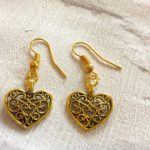 gold heart earrings, gold earrings, heart earrings, lattice heart earrings,  gold HRZIOMG
